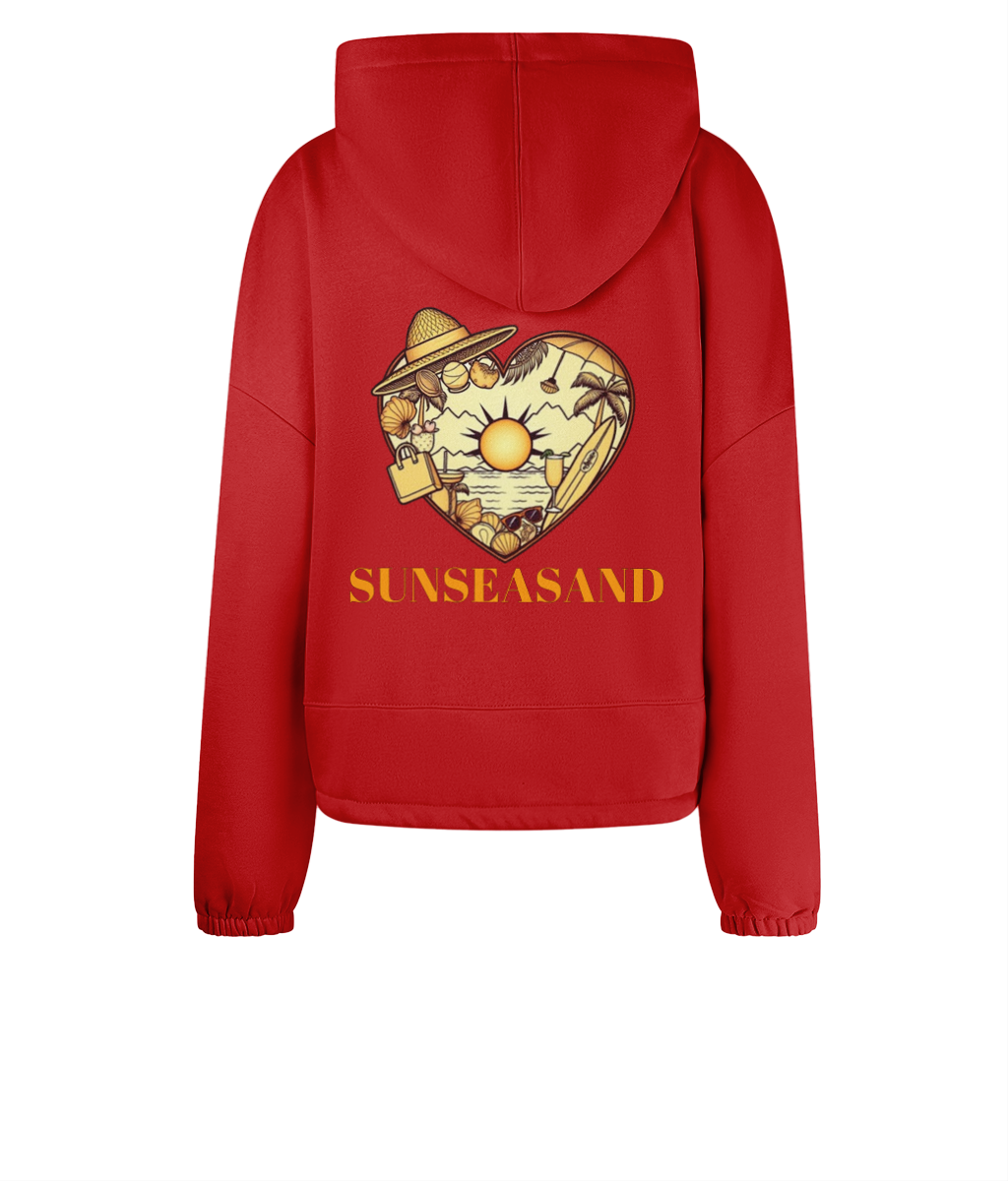 Women's Cropped Oversized Printed Heart Sunseasand Hoodie