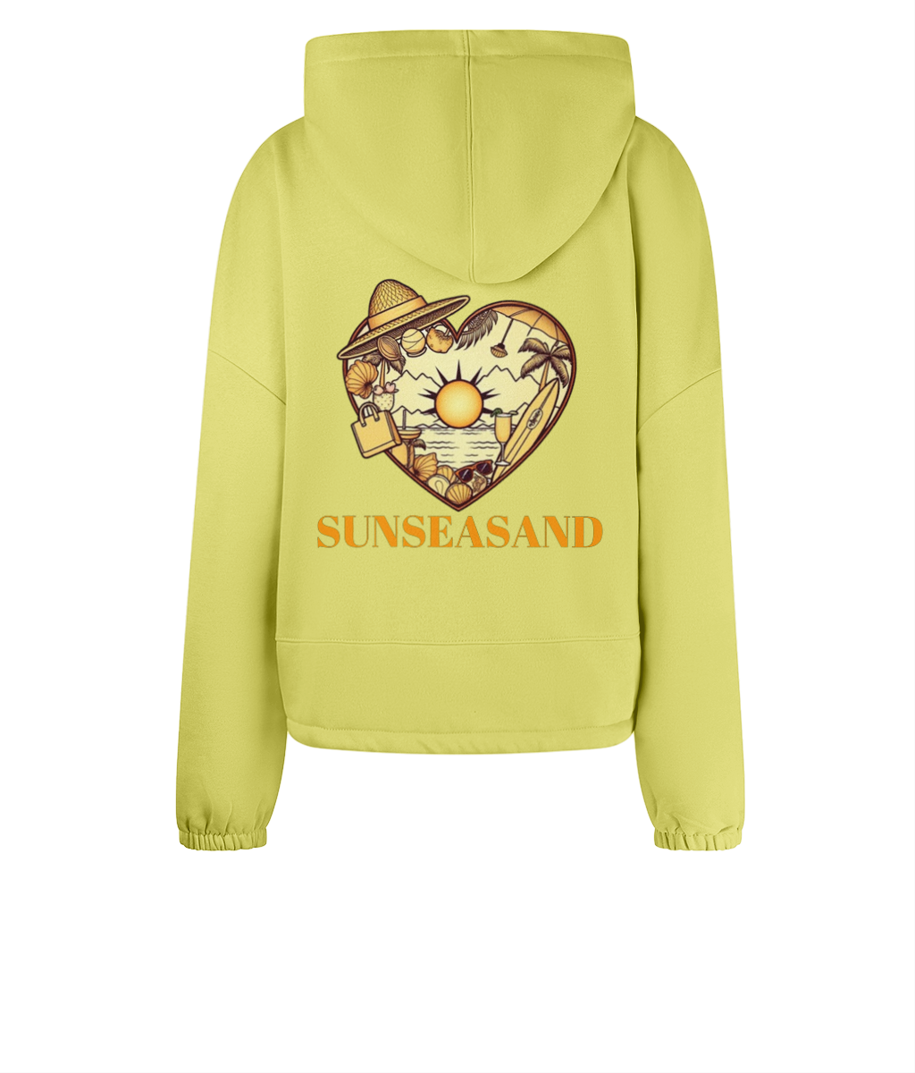 Women's Cropped Oversized Printed Heart Sunseasand Hoodie