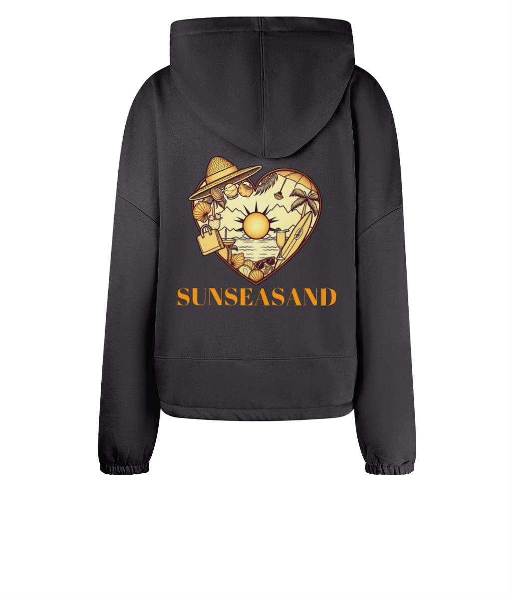 Women's Cropped Oversized Printed Heart Sunseasand Hoodie