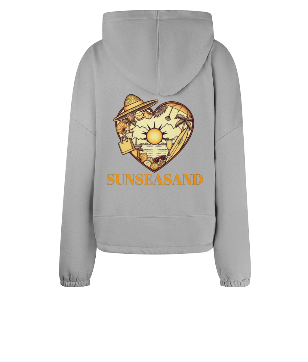 Women's Cropped Oversized Printed Heart Sunseasand Hoodie