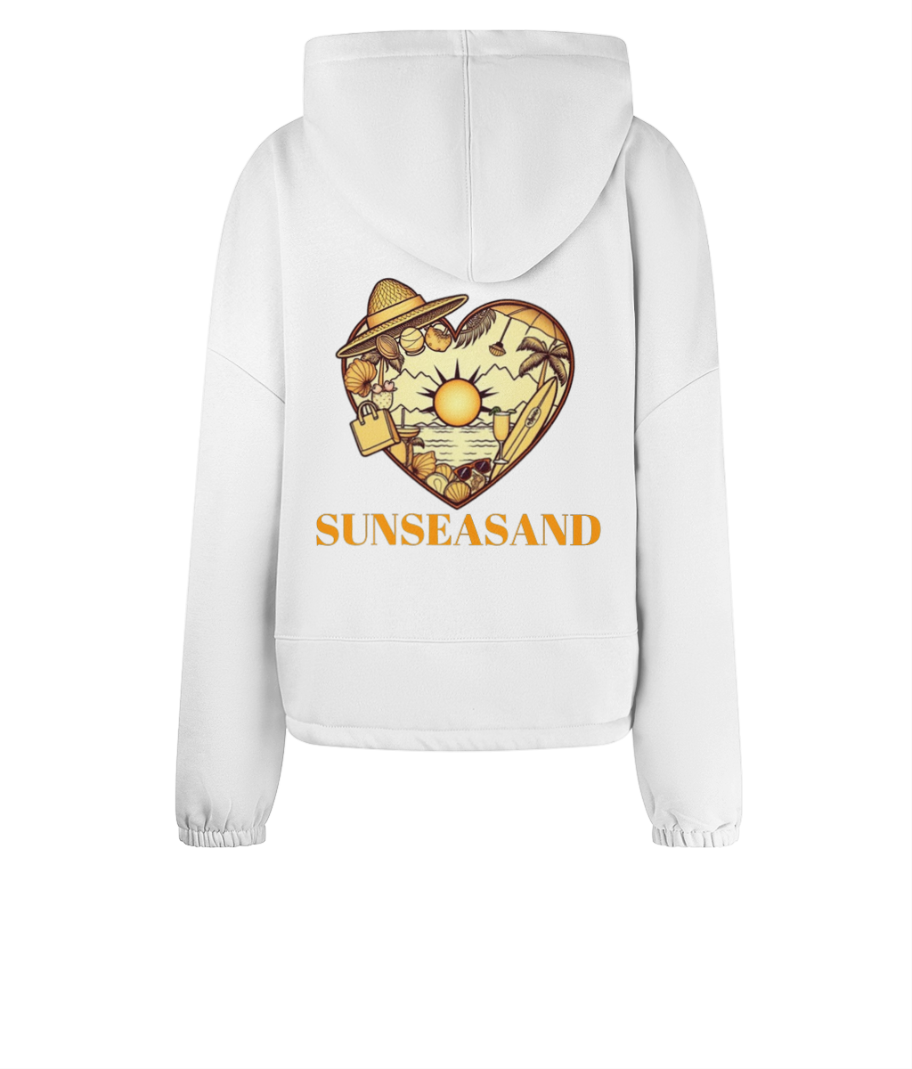 Women's Cropped Oversized Printed Heart Sunseasand Hoodie