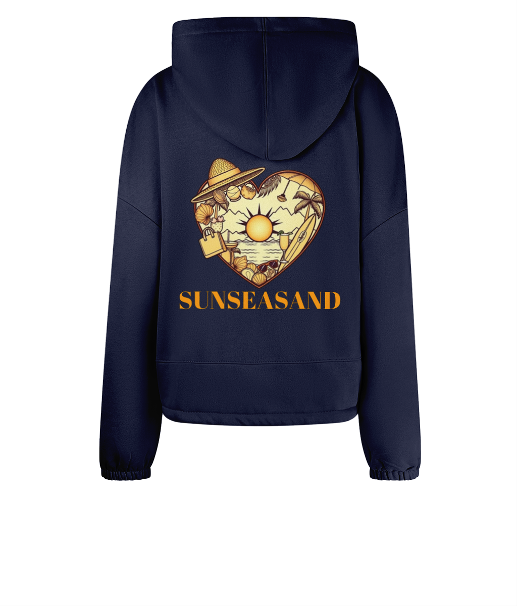 Women's Cropped Oversized Printed Heart Sunseasand Hoodie