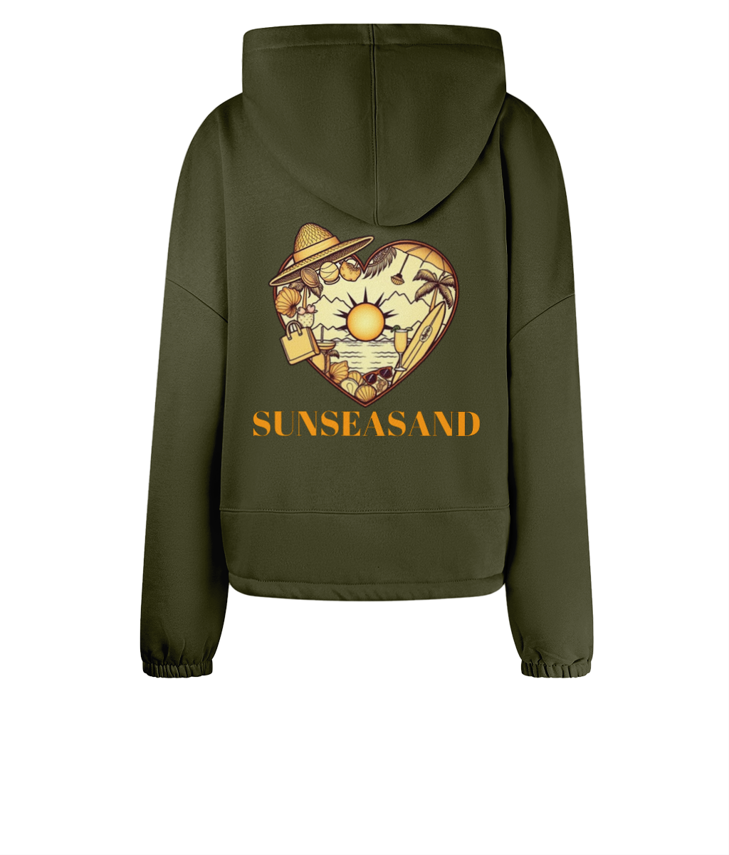 Women's Cropped Oversized Printed Heart Sunseasand Hoodie