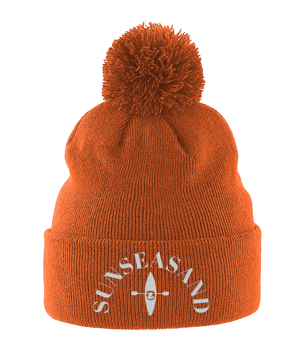 Sunseasand Pom Pom White Logo Beanie