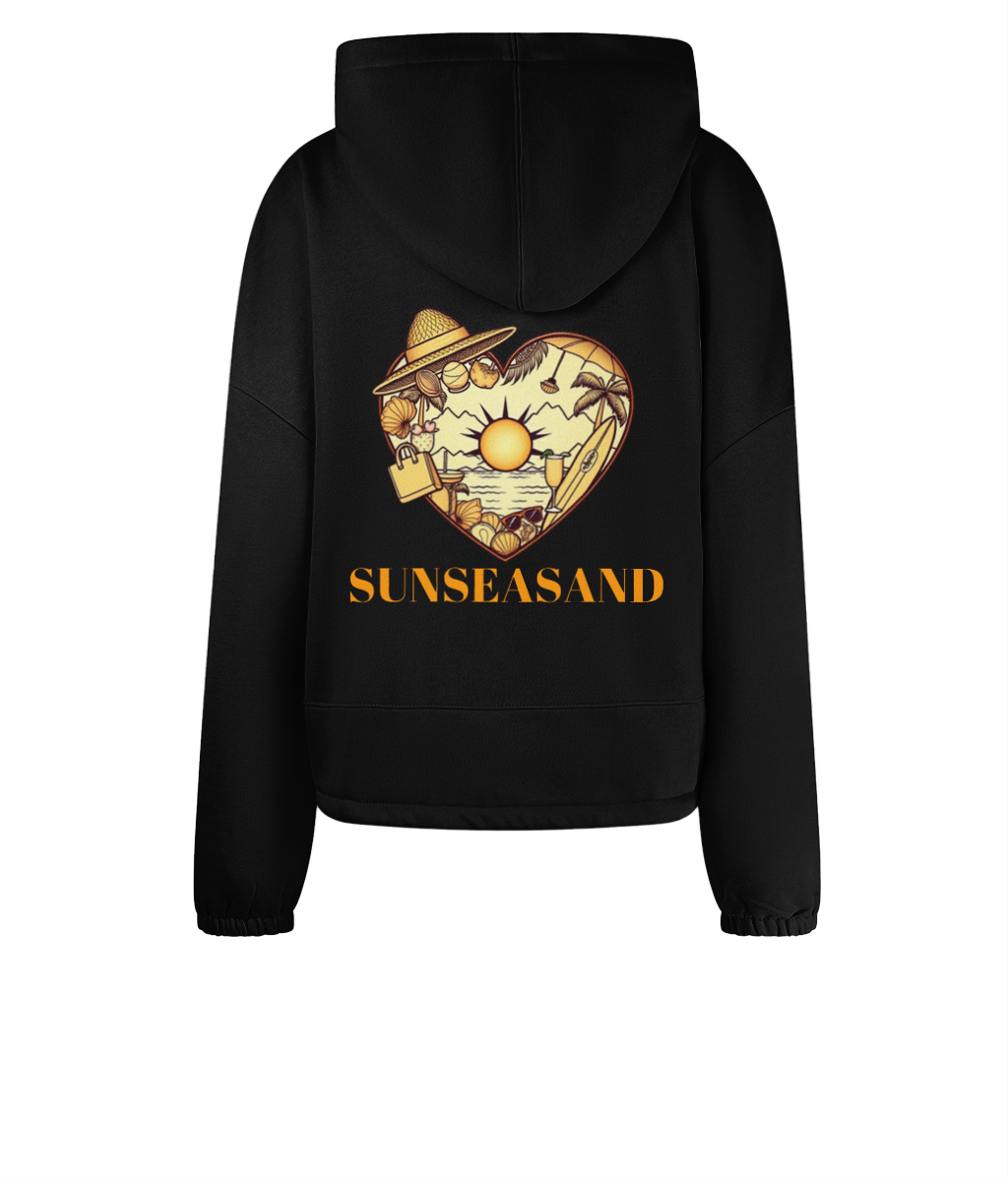 Women's Cropped Oversized Printed Heart Sunseasand Hoodie